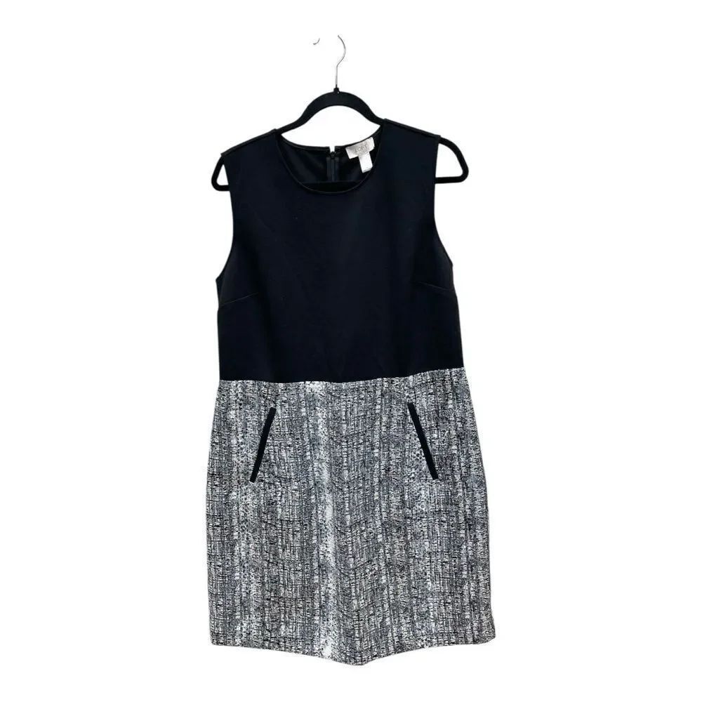 NWT LOFT Black and White Snake Skin Print Sheath Dress Sleeveless Sz 14 Office